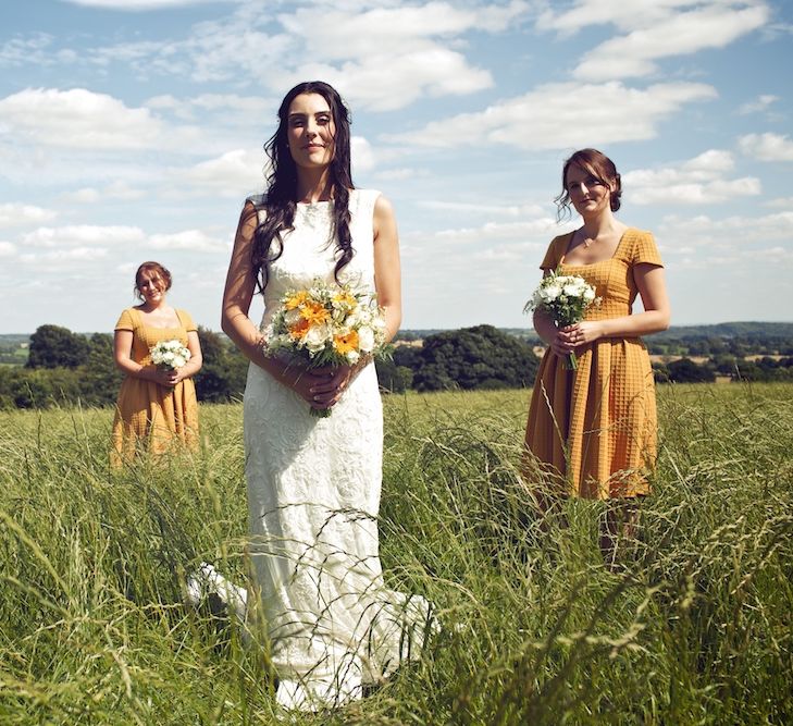 Bride & Bridesmaids in Mustard Yellow ASOS DressesOutdoor Wedding Ceremony at Wood Farm | Vintage Weddings Photography