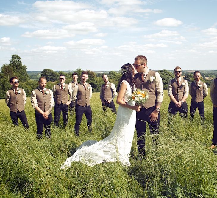 Bridal Party | Groomsmen in Tweed | Bridesmaids in Mustard Yellow ASOS DressesOutdoor Wedding Ceremony at Wood Farm | Vintage Weddings Photography