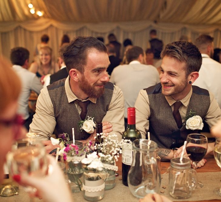 Groomsmen in Tweed Waistcoats | Vintage Weddings Photography