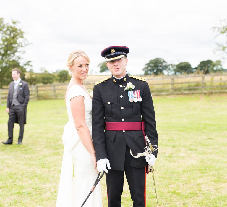 Bride & Military Groom with Their Dog