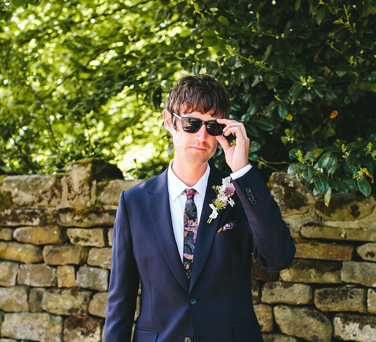 Groom in Navy Suit | At Home Greenery Filled Marquee Wedding in Yorkshire | Craig Williams Photography