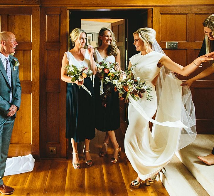 Bridal Entrance in Bespoke Gown | At Home Greenery Filled Marquee Wedding in Yorkshire | Craig Williams Photography