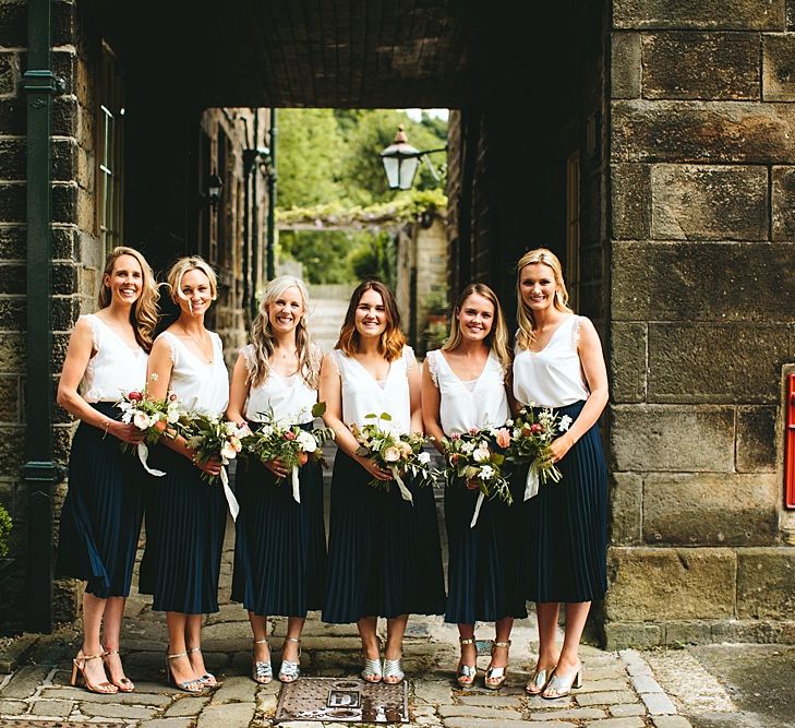 Bridesmaid Separates | Navy & Other Stories Skirt | White ASOS Top | At Home Greenery Filled Marquee Wedding in Yorkshire | Craig Williams Photography