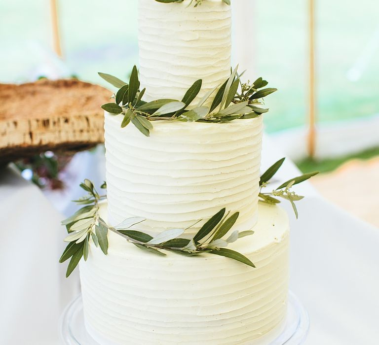 Frosted Wedding Cake | At Home Greenery Filled Marquee Wedding in Yorkshire | Craig Williams Photography