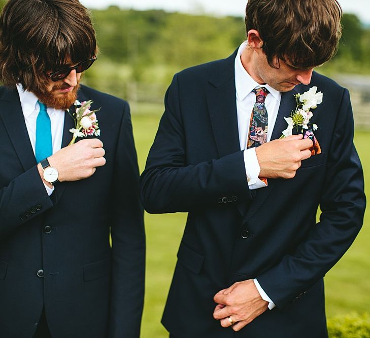 Groomsmen in Navy Paul Smith Suit s| At Home Greenery Filled Marquee Wedding in Yorkshire | Craig Williams Photography