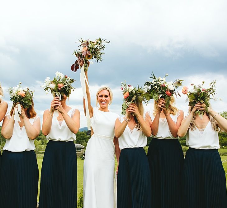 Bridal Party | Bespoke Bon Bride Gown | Bridesmaid Separates | At Home Greenery Filled Marquee Wedding in Yorkshire | Craig Williams Photography