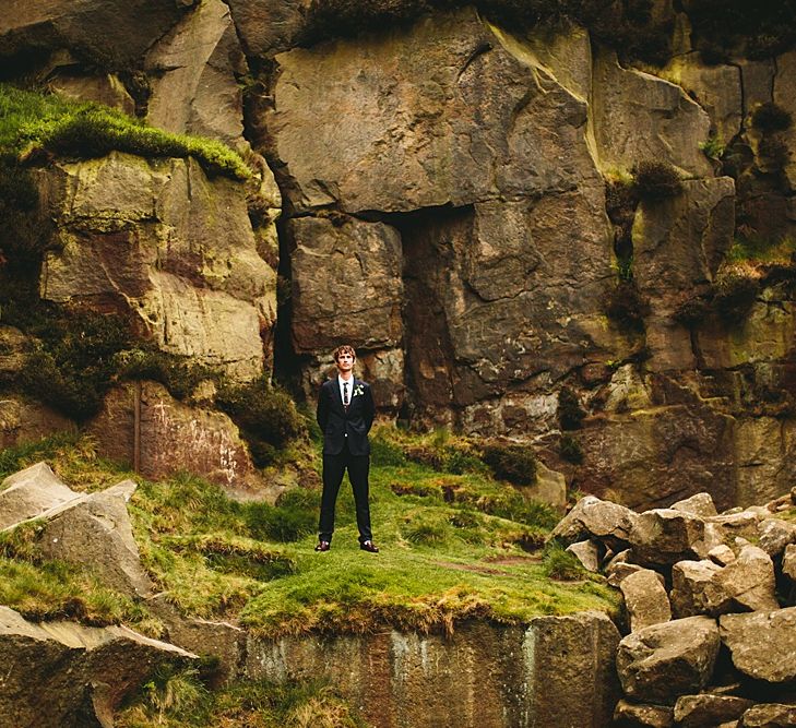 Groom in Navy Paul Smith Suit | At Home Greenery Filled Marquee Wedding in Yorkshire | Craig Williams Photography