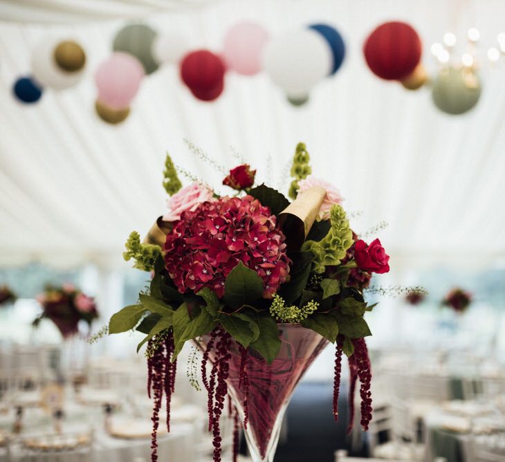 Raspberry, Gold & Navy Colour Palette Marquee Wedding With Suzanne Neville Bride & Bridesmaids In Raspberry Multiway Dresses Images From Michelle Wood