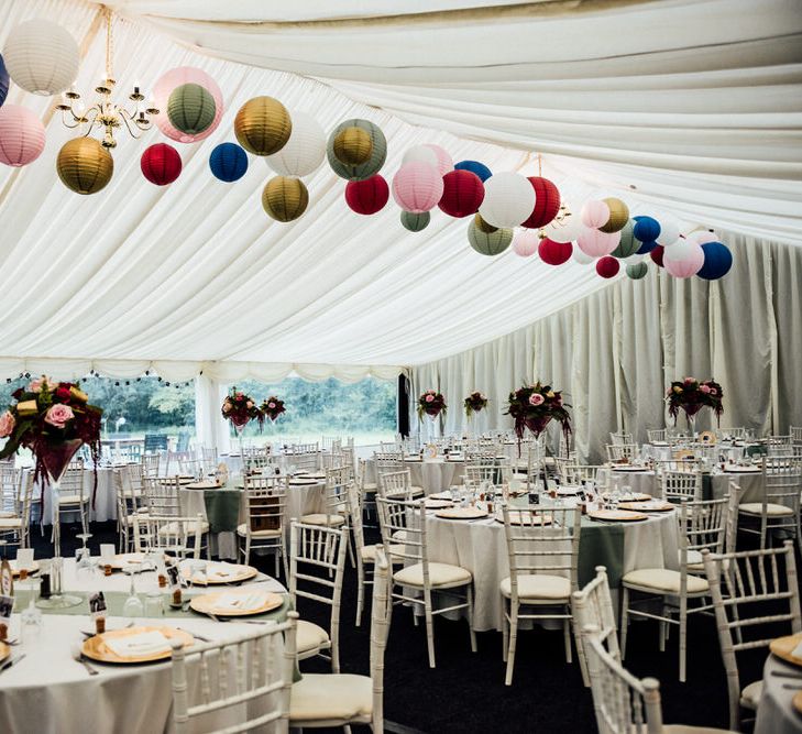 Raspberry, Gold & Navy Colour Palette Marquee Wedding With Suzanne Neville Bride & Bridesmaids In Raspberry Multiway Dresses Images From Michelle Wood