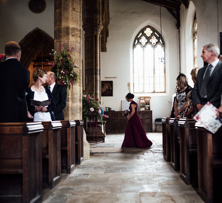 Raspberry, Gold & Navy Colour Palette Marquee Wedding With Suzanne Neville Bride & Bridesmaids In Raspberry Multiway Dresses Images From Michelle Wood