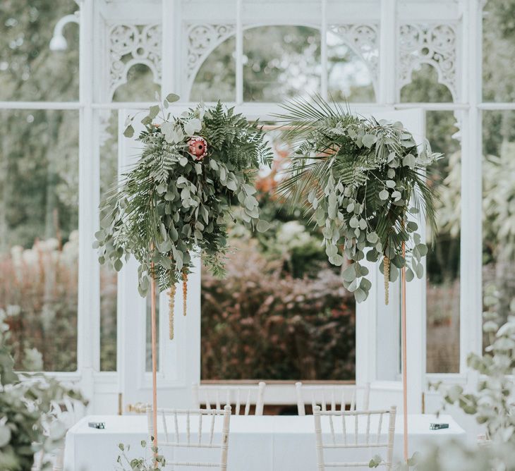 Eucalyptus & Greenery Foliage Altar Decor | Botanical Orangery Wedding at Horniman Museum & Gardens, London | Fern Edwards Photography