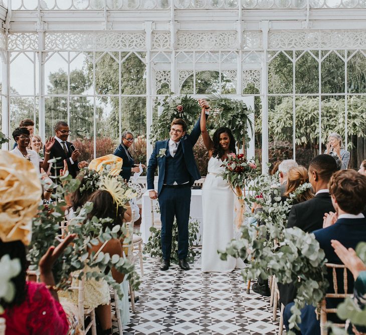 Wedding Ceremony | Bride in Charlie Brear Gown | Groom in Moss Bros Suit | Botanical Orangery Wedding at Horniman Museum & Gardens, London | Fern Edwards Photography