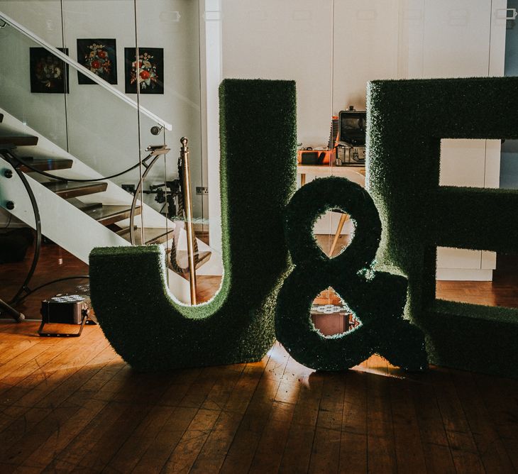 Giant J & E Wedding Decor | City Wedding at Town Hall Hotel, Bethnal Green | Fern Edwards Photography