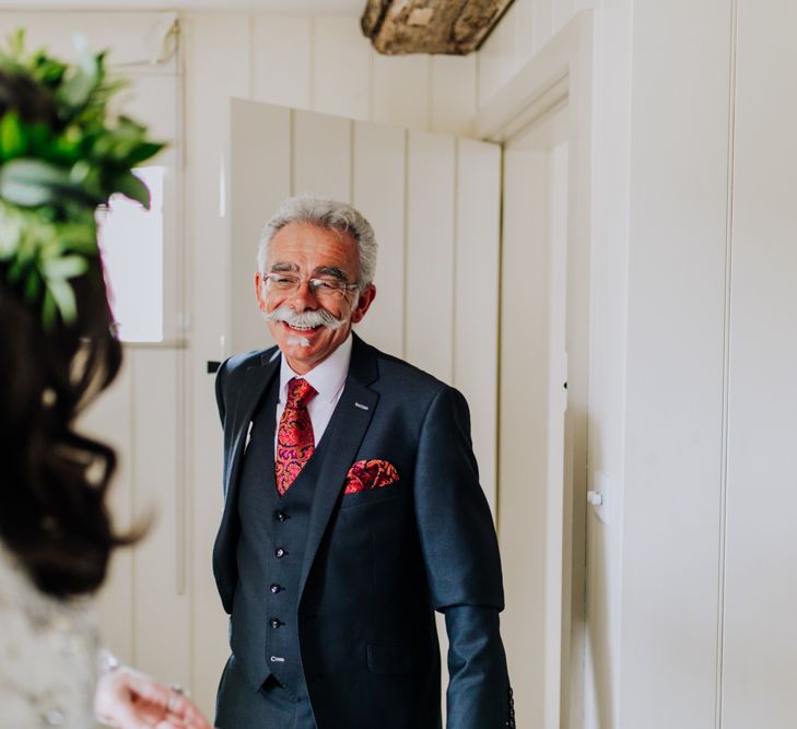 Father of the Bride First Look | Wedding Morning | Bridal Preparations | Rustic, Greenery Wedding at Pimhill Barns Shropshire | Clara Cooper Photography | Second Shooter Helen Jane Smiddy Photography