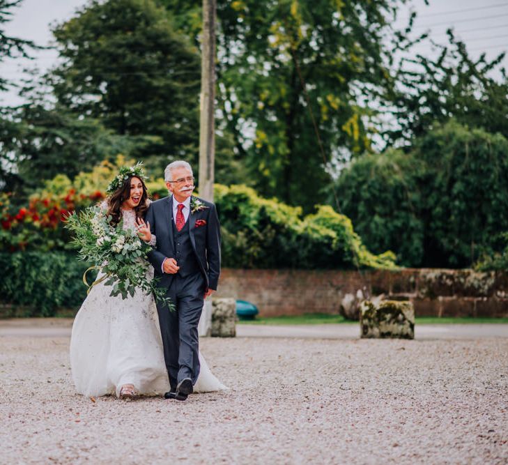 Bridal Entrance in Needle & Thread Gown | Rustic, Greenery Wedding at Pimhill Barns Shropshire | Clara Cooper Photography | Second Shooter Helen Jane Smiddy Photography