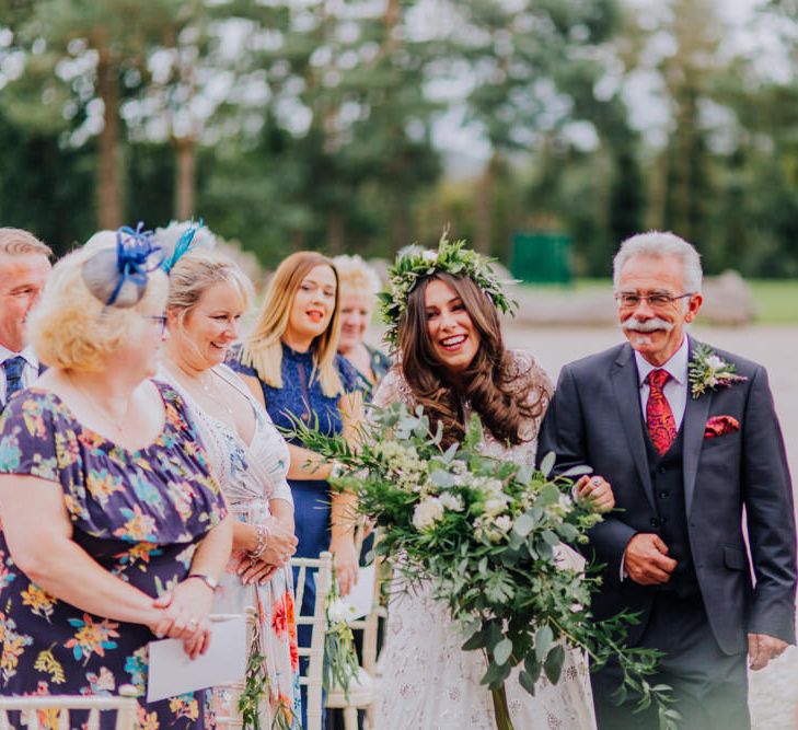 Bridal Entrance in Needle & Thread Gown | Rustic, Greenery Wedding at Pimhill Barns Shropshire | Clara Cooper Photography | Second Shooter Helen Jane Smiddy Photography