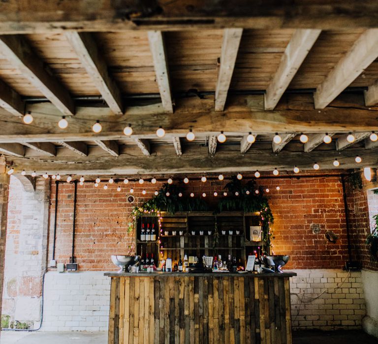 Tipple Wooden Bar | Rustic, Greenery Wedding at Pimhill Barns Shropshire | Clara Cooper Photography | Second Shooter Helen Jane Smiddy Photography