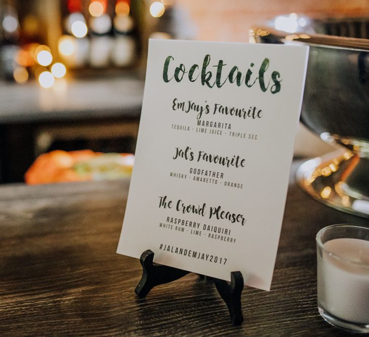 Cocktail Menu | Wedding Stationery | Rustic, Greenery Wedding at Pimhill Barns Shropshire | Clara Cooper Photography | Second Shooter Helen Jane Smiddy Photography