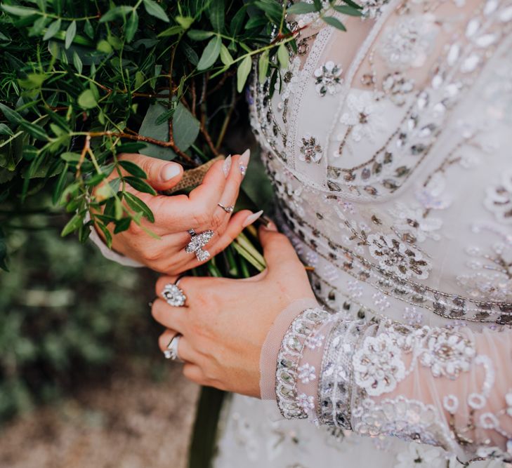 Bride in Needle & Thread Gown | Greenery Bouquet | Rustic, Greenery Wedding at Pimhill Barns Shropshire | Clara Cooper Photography | Second Shooter Helen Jane Smiddy Photography