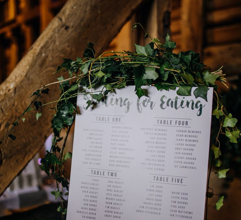 Table Plan with Greenery Garland | Rustic, Greenery Wedding at Pimhill Barns Shropshire | Clara Cooper Photography | Second Shooter Helen Jane Smiddy Photography