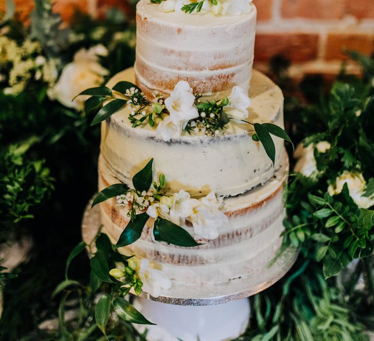 Semi Naked Wedding Cake | Rustic, Greenery Wedding at Pimhill Barns Shropshire | Clara Cooper Photography | Second Shooter Helen Jane Smiddy Photography