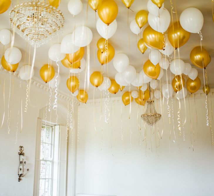 White & Gold Balloons For Elegant Black Tie Wedding