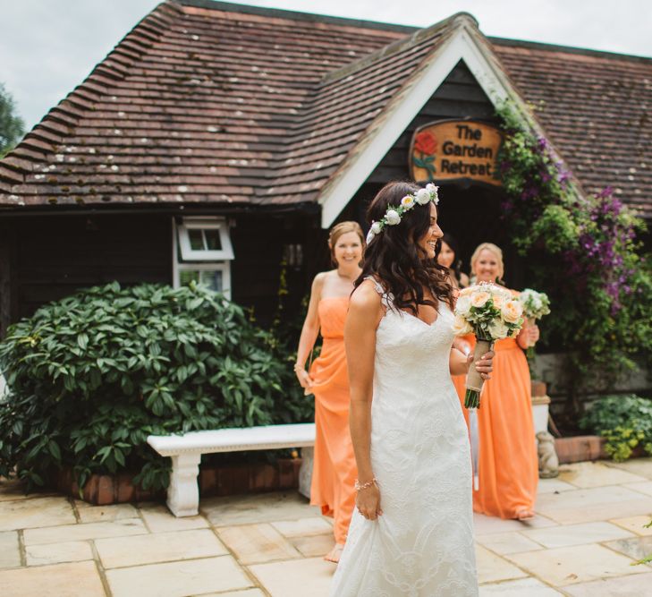 Bride In Bespoke Wedding Dress With Floral Crown