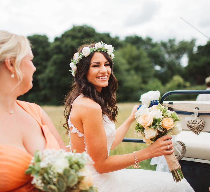 Bride In Bespoke Wedding Dress With Floral Crown