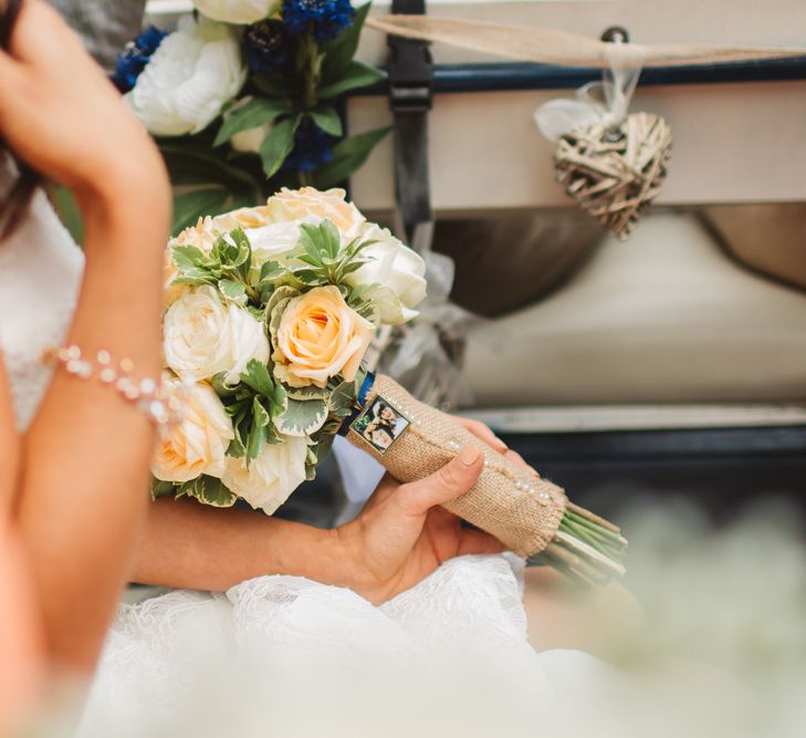 Coral and White Wedding Bouquet With Roses