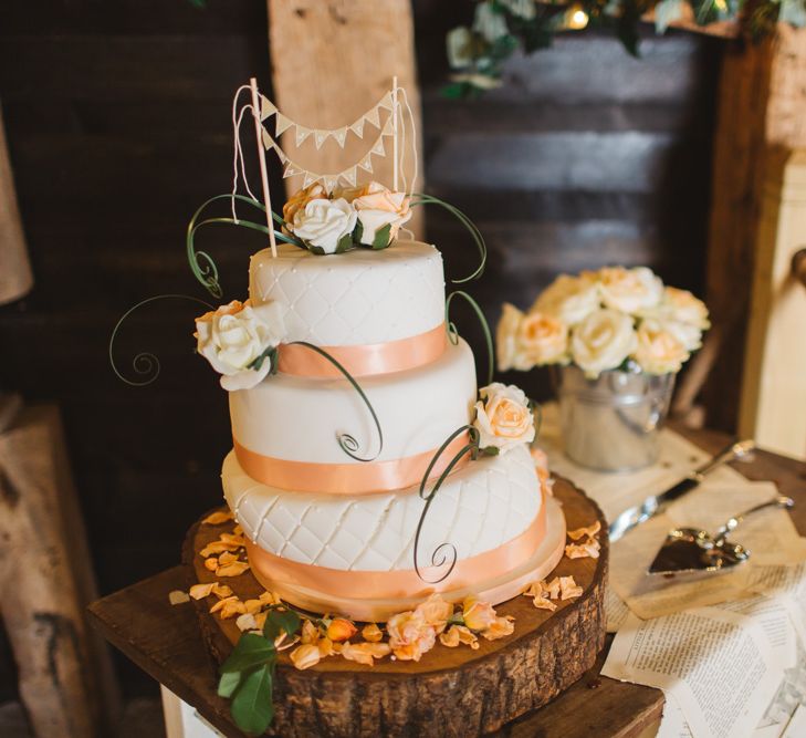 Wedding Cake With Coral Ribbon