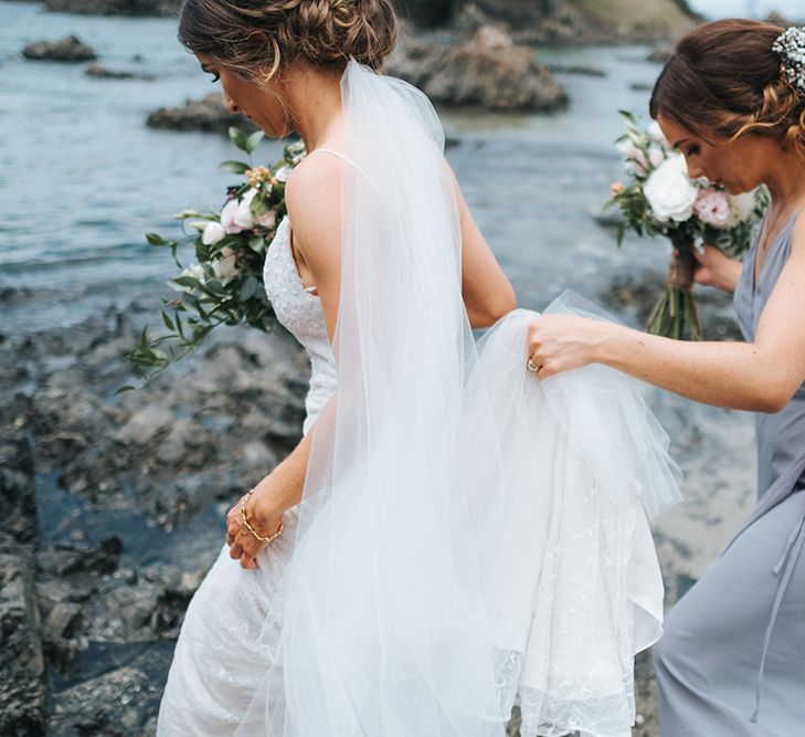 Bride in Estelle Sally Eagle Gown | Outdoor Coastal Wedding at Ohawini Bay in New Zealand with Natural Garden Party Reception | Miss Gen Photography