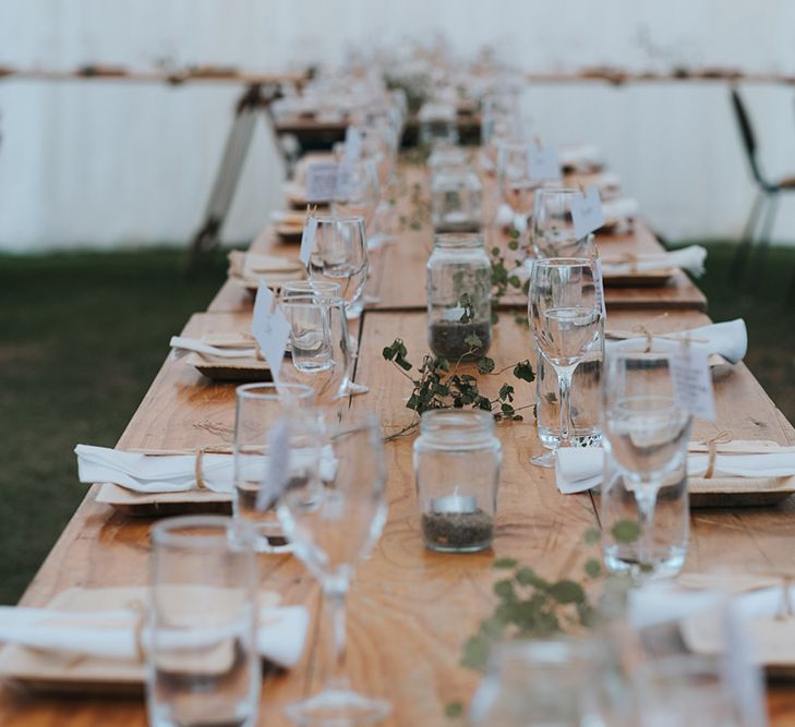 Marquee Reception with Wood, Greenery & Festoon Light Decor | Outdoor Coastal Wedding at Ohawini Bay in New Zealand with Natural Garden Party Reception | Miss Gen Photography