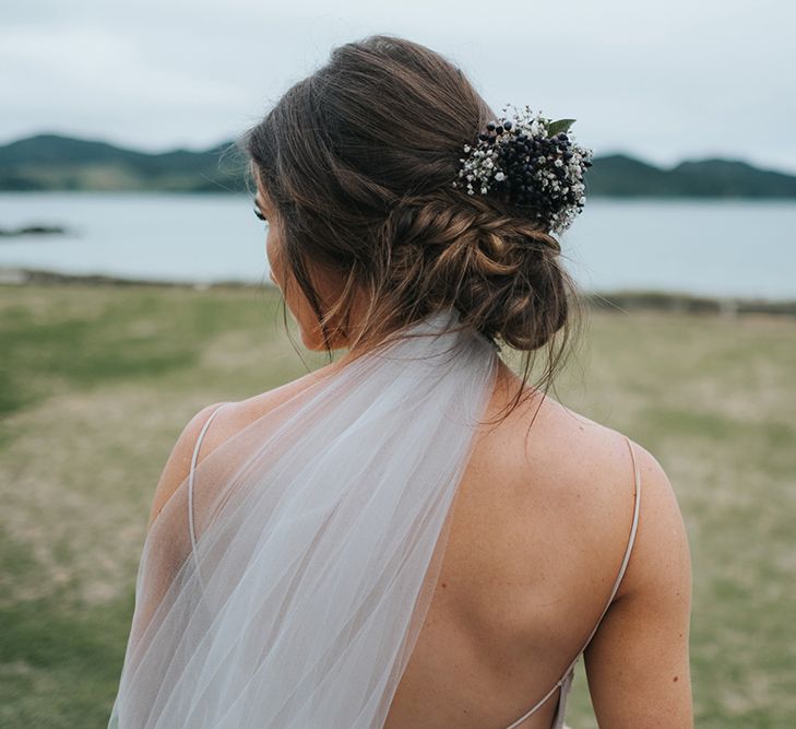 Bride in Estelle Sally Eagle Gown | Outdoor Coastal Wedding at Ohawini Bay in New Zealand with Natural Garden Party Reception | Miss Gen Photography