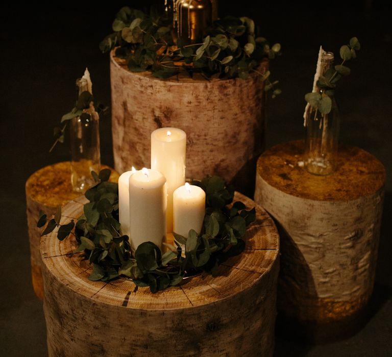 Tree Stumps & Candle Light Wedding Decor