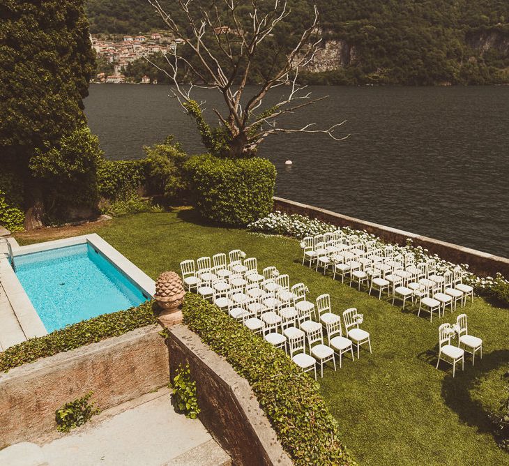 Pool Side Ceremony | Outdoor Destination Wedding at Villa Regina Teodolinda, Lake Como, Italy | Matt Penberthy Photography