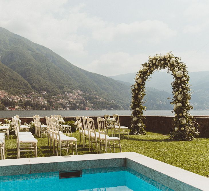 Pool Side Wedding Ceremony | Outdoor Destination Wedding at Villa Regina Teodolinda, Lake Como, Italy | Matt Penberthy Photography