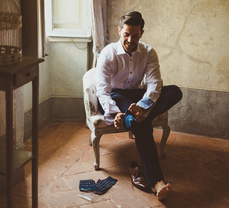 Groom in Navy Peter Jackson Suit | Outdoor Destination Wedding at Villa Regina Teodolinda, Lake Como, Italy | Matt Penberthy Photography