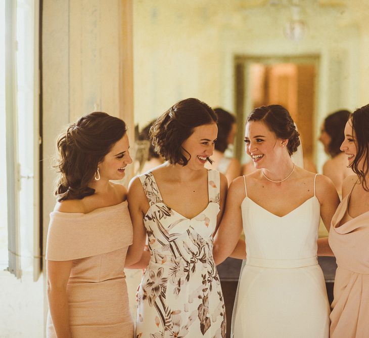 Bridal Party | Bridesmaids in Different Blush Dresses | Bride in Karen Willis Holmes Gown | Outdoor Destination Wedding at Villa Regina Teodolinda, Lake Como, Italy | Matt Penberthy Photography