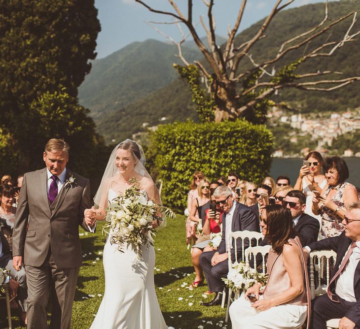 Wedding Ceremony | Bridal Entrance in Karen Willis Holmes Gown | Outdoor Destination Wedding at Villa Regina Teodolinda, Lake Como, Italy | Matt Penberthy Photography