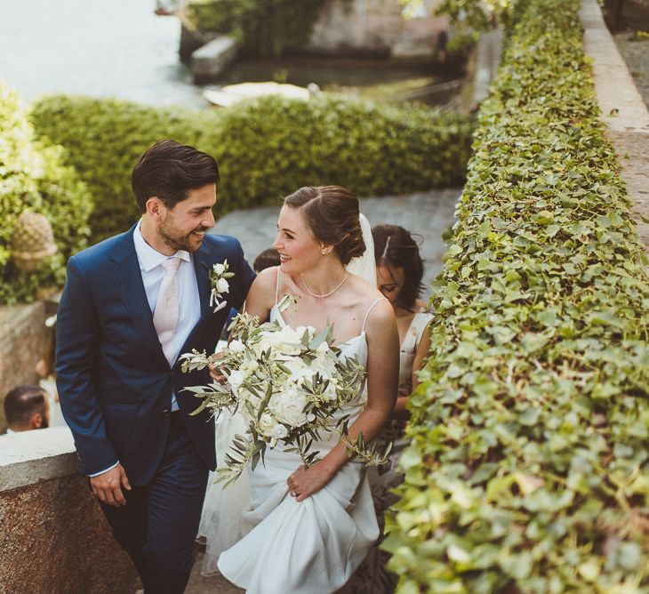 Bride in Karen Willis Holmes Gown | Groom in Navy Peter Jackson Suit | Outdoor Destination Wedding at Villa Regina Teodolinda, Lake Como, Italy | Matt Penberthy Photography