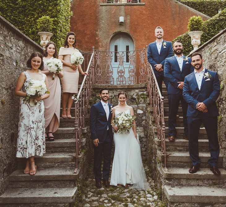 Wedding Party | Bride in Karen Willis Holmes Gown | Groom in Navy Peter Jackson Suit | Outdoor Destination Wedding at Villa Regina Teodolinda, Lake Como, Italy | Matt Penberthy Photography