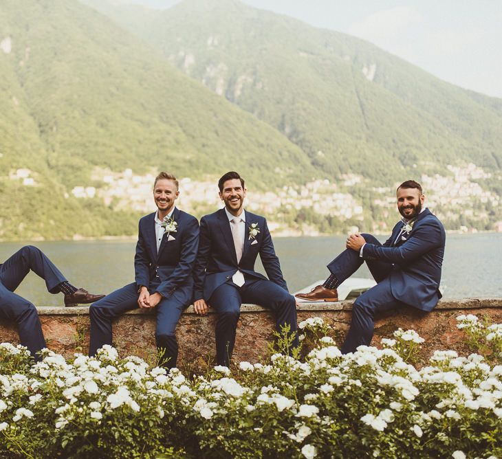 Groomsmen in Navy Peter Jackson Suits | Outdoor Destination Wedding at Villa Regina Teodolinda, Lake Como, Italy | Matt Penberthy Photography