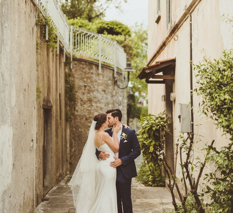 Bride in Karen Willis Holmes Gown | Groom in Navy Peter Jackson Suit | Outdoor Destination Wedding at Villa Regina Teodolinda, Lake Como, Italy | Matt Penberthy Photography