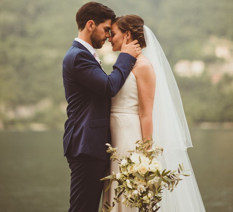 Bride in Karen Willis Holmes Gown | Groom in Navy Peter Jackson Suit | Outdoor Destination Wedding at Villa Regina Teodolinda, Lake Como, Italy | Matt Penberthy Photography