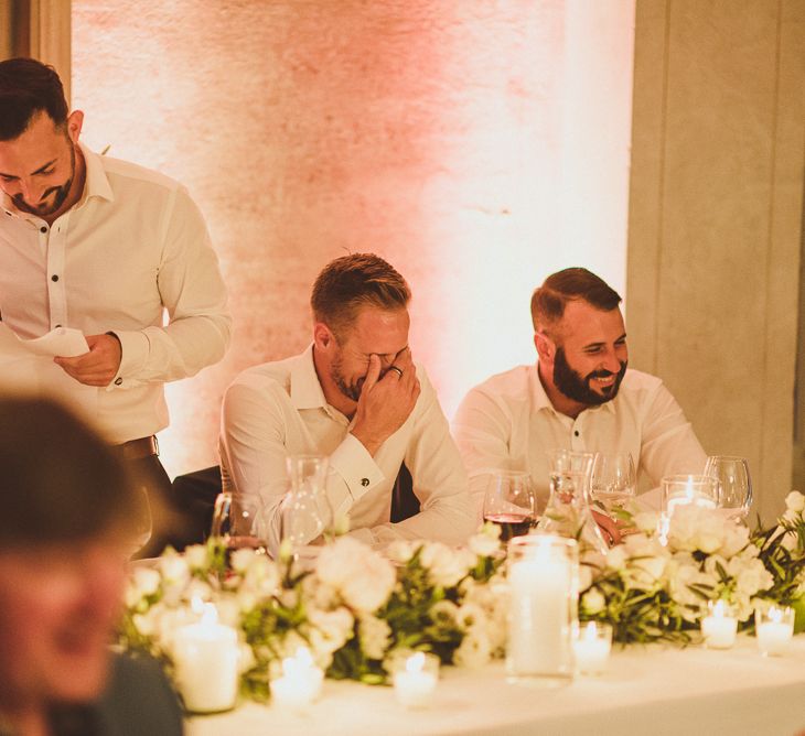 Speeches | Groomsmen in Navy Peter Jackson Suits | Outdoor Destination Wedding at Villa Regina Teodolinda, Lake Como, Italy | Matt Penberthy Photography