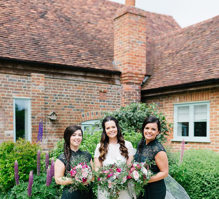 Lillibrooke Manor Wedding With Bright Pink Colour Scheme & Bride In Wtoo by Watters With Bridesmaids In Forest Green Images By Ilaria Petrucci Photography