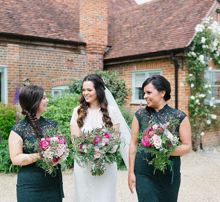 Lillibrooke Manor Wedding With Bright Pink Colour Scheme & Bride In Wtoo by Watters With Bridesmaids In Forest Green Images By Ilaria Petrucci Photography