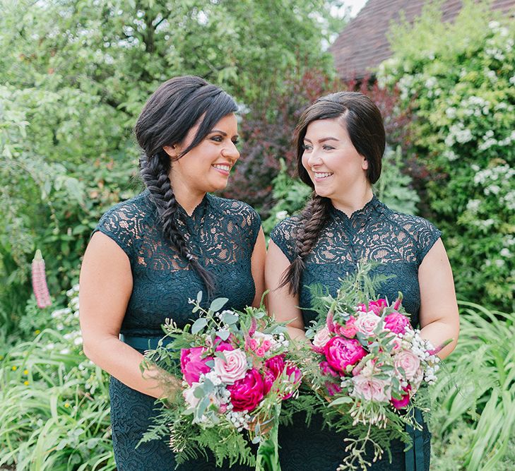 Bridesmaids In Forest Green Dresses