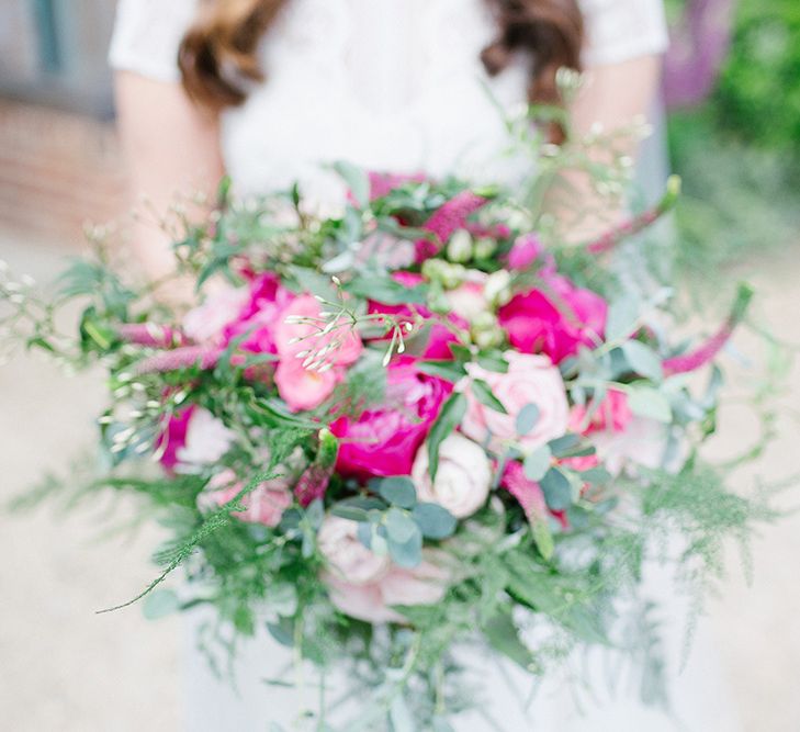 Lillibrooke Manor Wedding With Bright Pink Colour Scheme & Bride In Wtoo by Watters With Bridesmaids In Forest Green Images By Ilaria Petrucci Photography