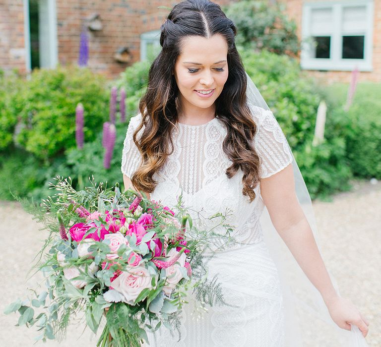 Lillibrooke Manor Wedding With Bright Pink Colour Scheme & Bride In Wtoo by Watters With Bridesmaids In Forest Green Images By Ilaria Petrucci Photography